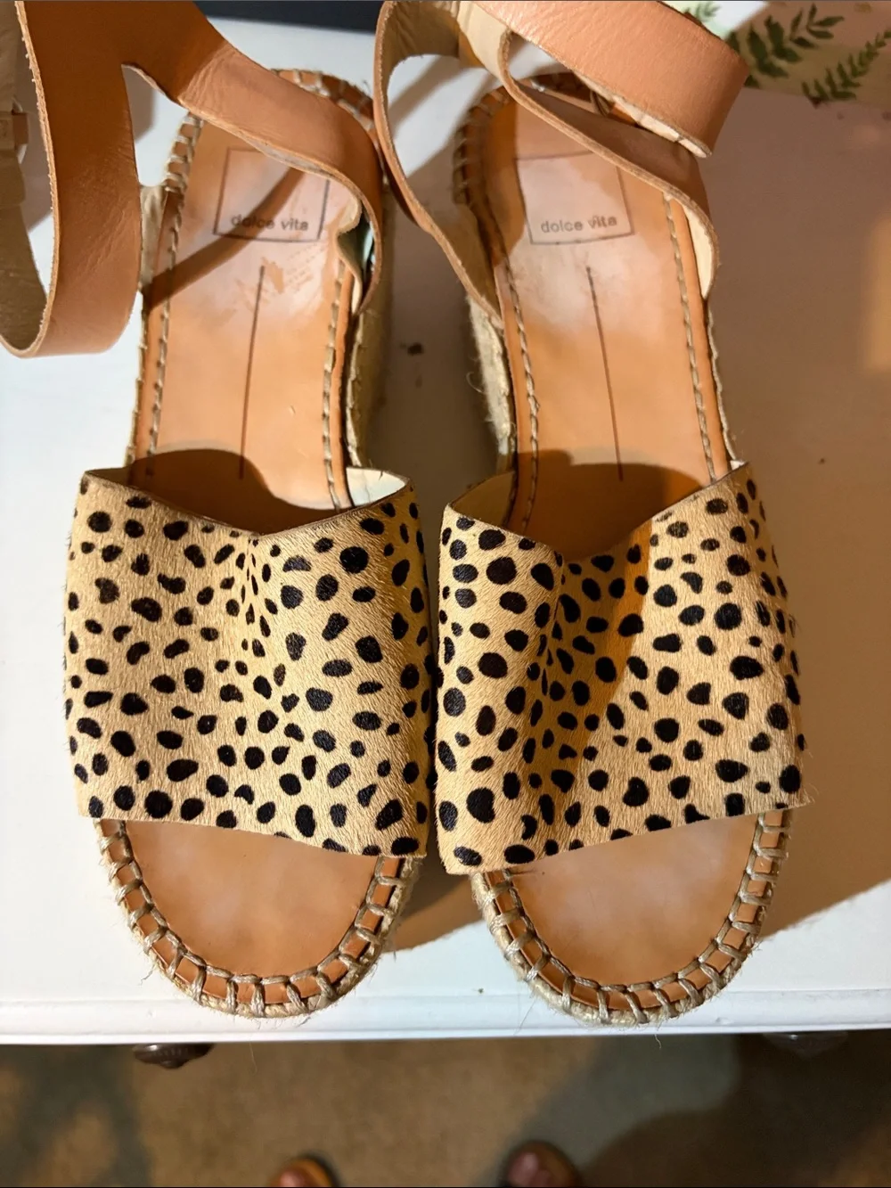 Dolce Vita Leopard Print Tan Espadrille Wedge Sandals